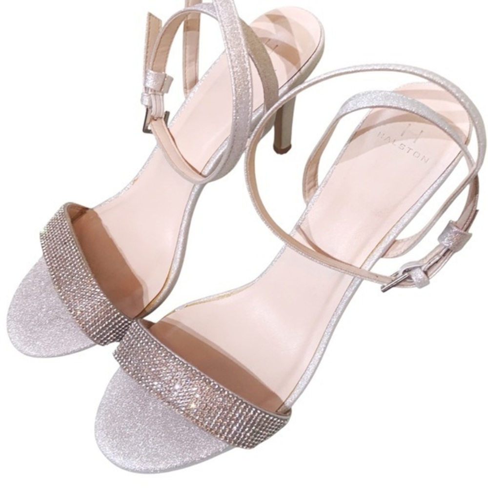 Halston silver Rhinestone ankle strap open toe Heels size 9 - Picture 4 of 7